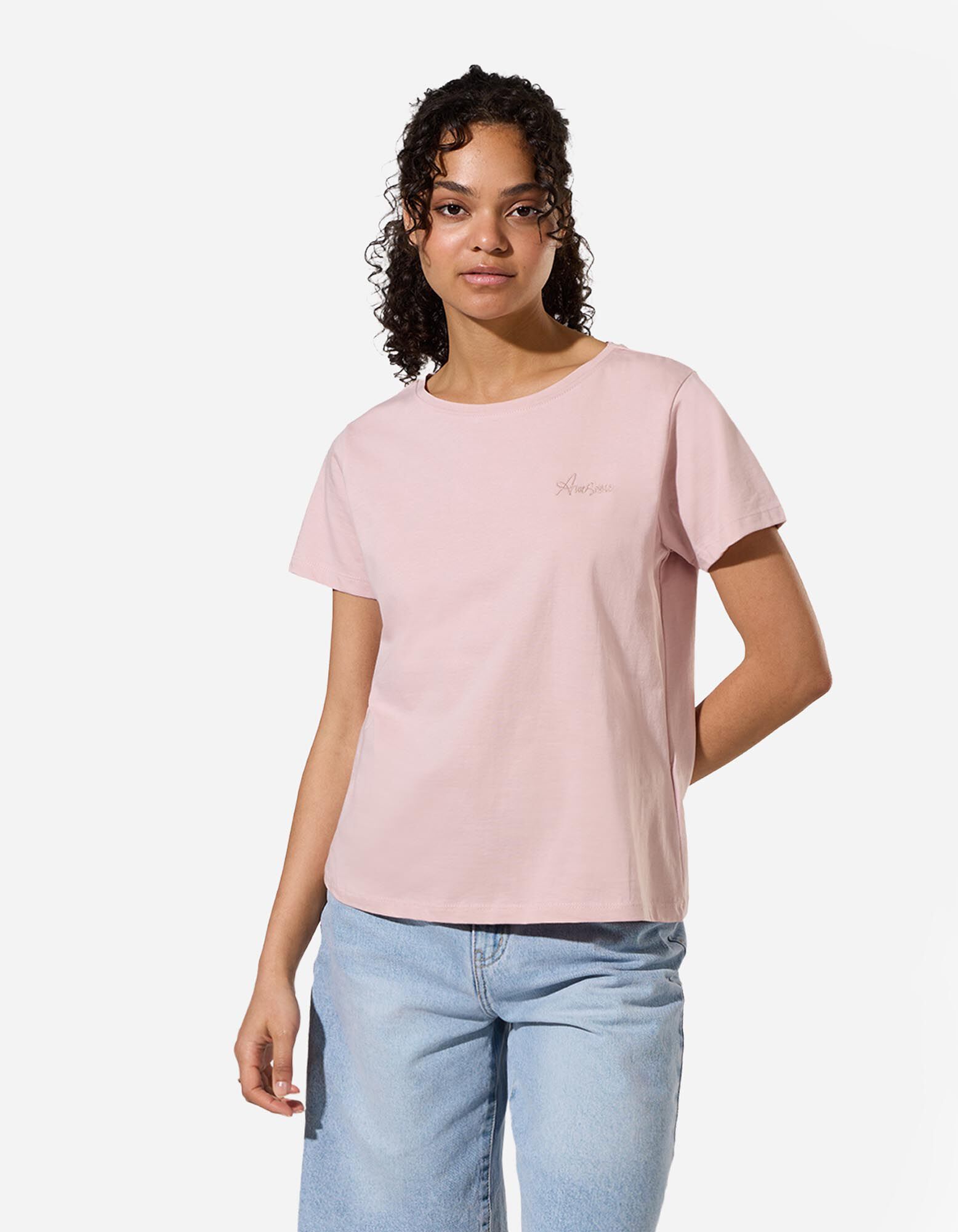 T-shirt - Borduursels - Lichtroze