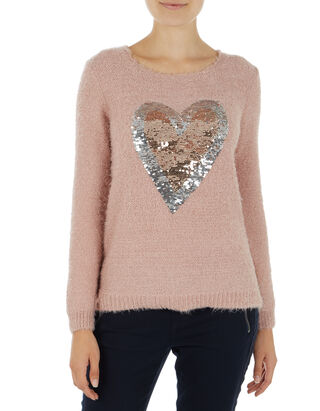 Damen Pullover mit Herz aus Pailletten