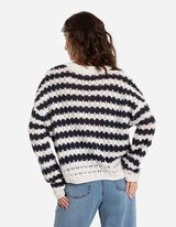 Pulover de tricot - M&acirc;neci de liliac - Albastru inchis