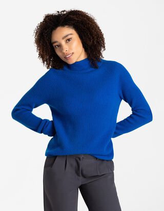 Žebrovan&yacute; pleten&yacute; svetr - Ka&scaron;m&iacute;r - tmave modra