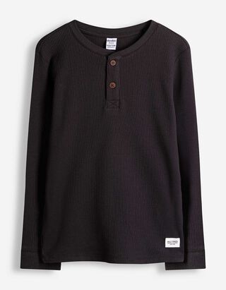 Langarmshirt - Waffelstruktur - Dunkelgrau