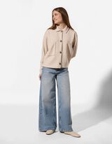 Sweatjacke - Knopfleiste - Beige