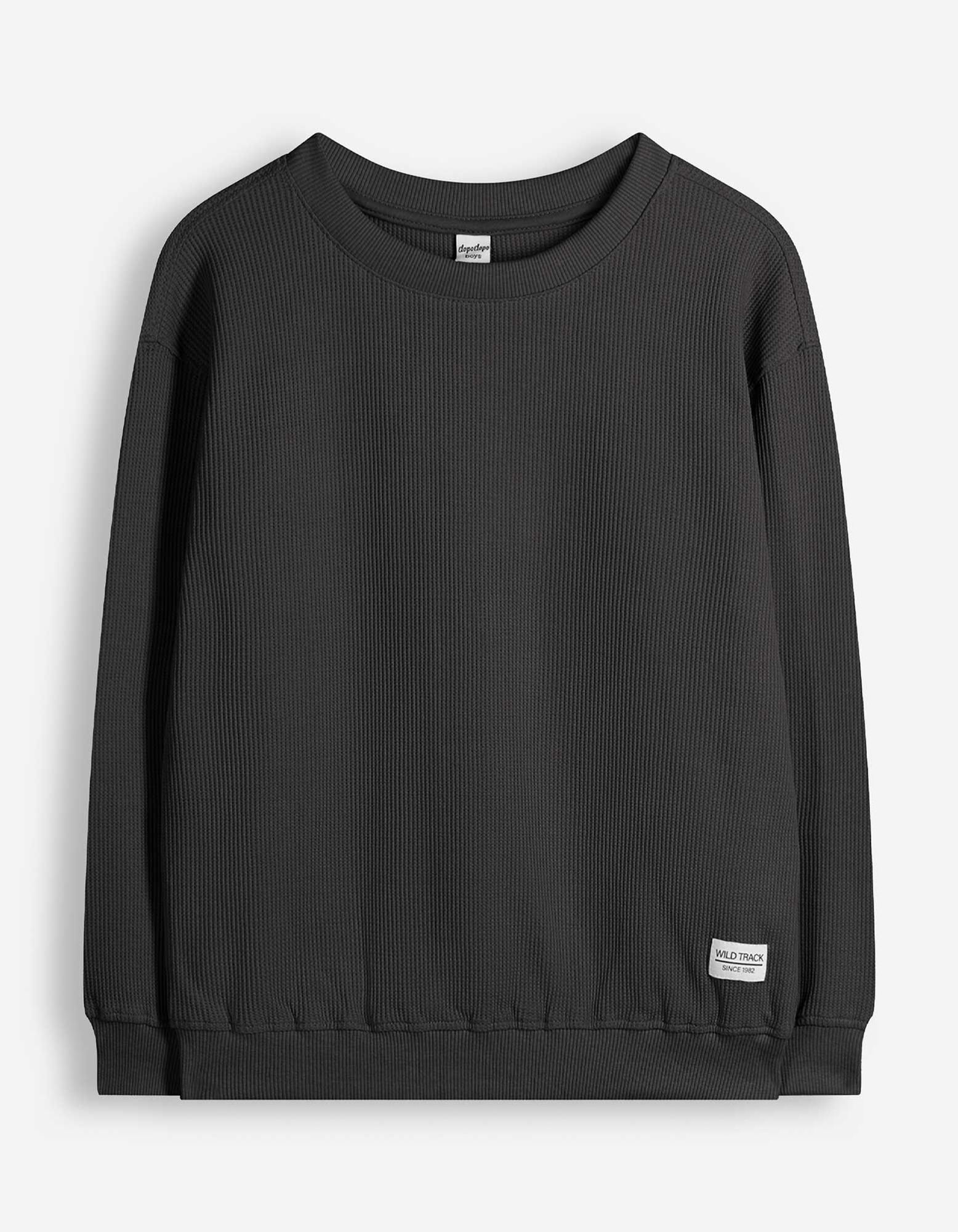 Sweatshirt - Waffelstruktur - Dunkelgrau