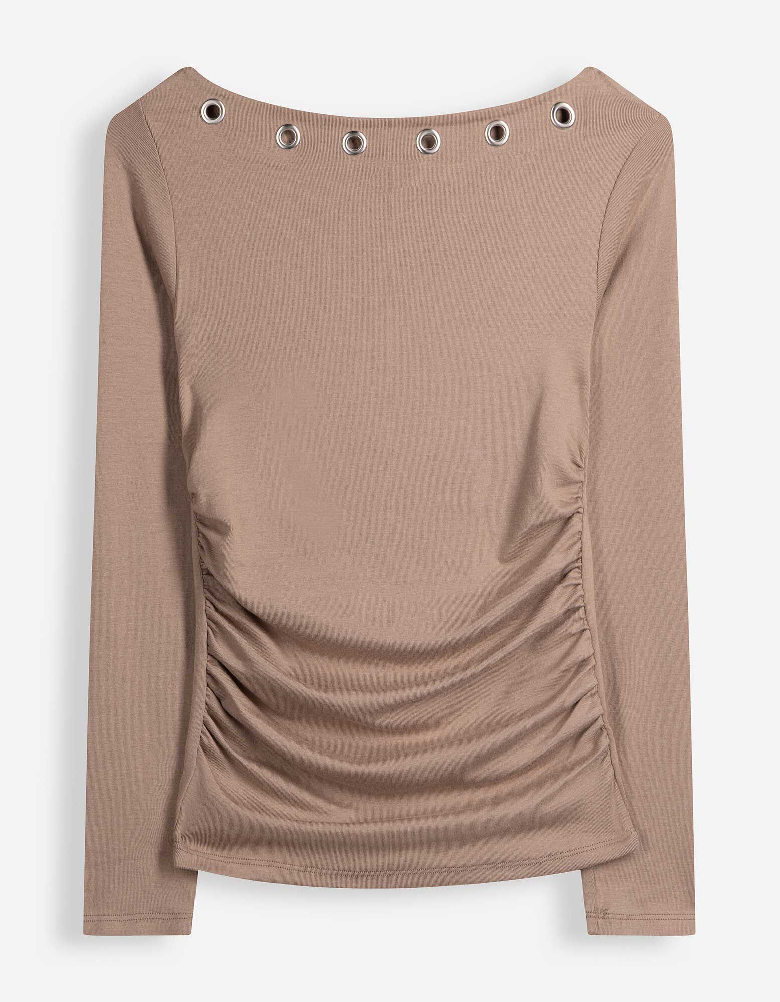 Langarmshirt - Nietenbesatz - Braun