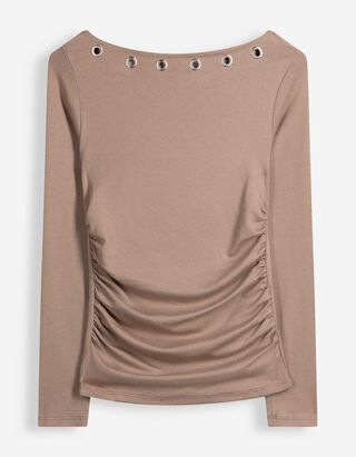 Langarmshirt - Nietenbesatz - Braun