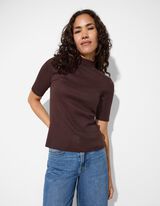 Marškinėliai - Stati apykaklė - tamsiai rudas