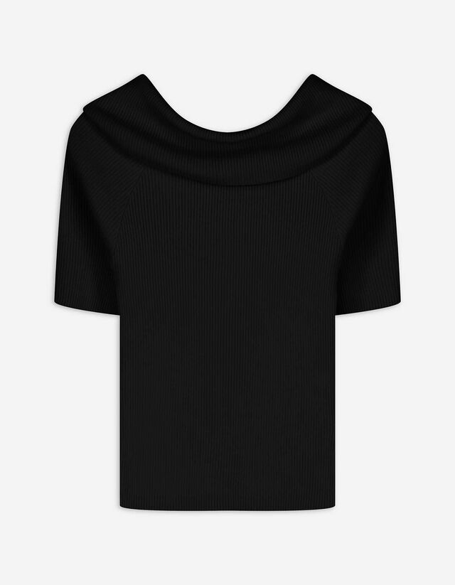 Strickshirt - Carmen-Ausschnitt - schwarz