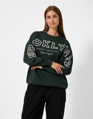 Sweatshirt - Baumwoll-Mix - Dunkelgr&uuml;n