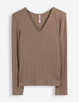 Langarmshirt - V-Ausschnitt - Braun