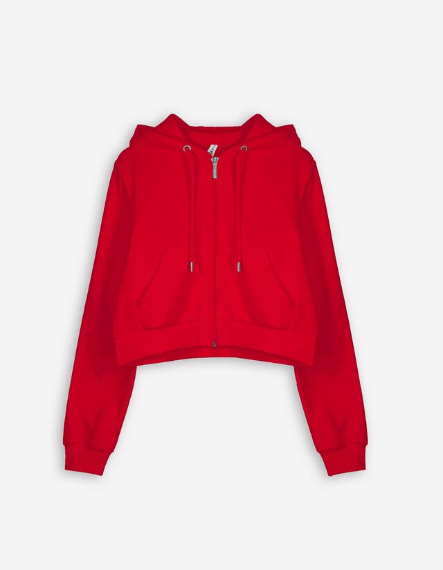 Sweat court - Capuche à cordon - Rouge