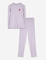Pyjama Set aus Langarmshirt und Hose  - Muschelsaum - lila