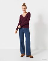 Langarmshirt - V-Ausschnitt - Lila