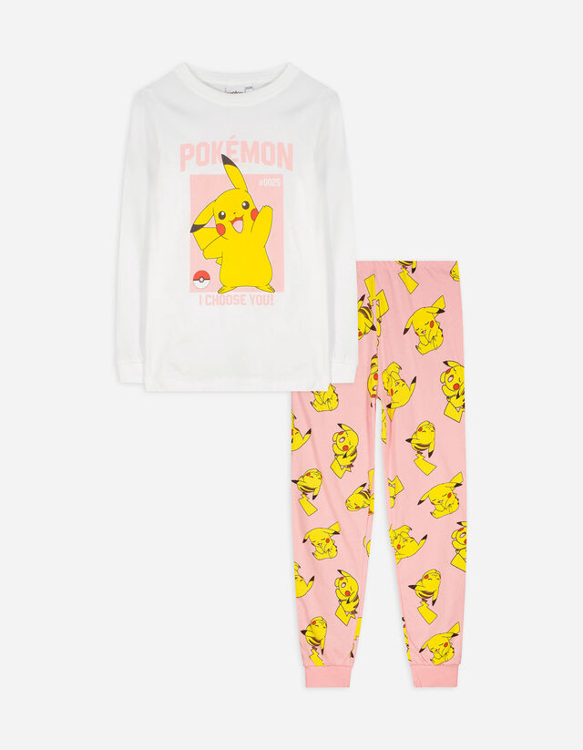Set de pijama format din cămașă cu mânecă lungă și pantaloni  - Pokémon - Alb