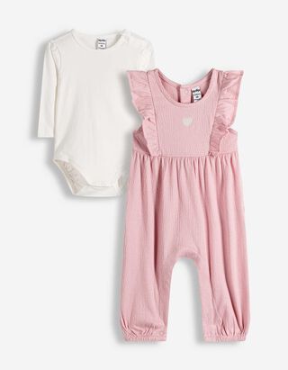 Set aus Body und Hose - Stickereien - rosa