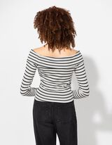 Hosszú ujjú felső - Carmen-nyakkivágás - feher