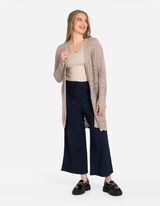 Hosszított kardigán - Perforált kötött - bézs