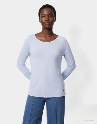 Langarmshirt - Raglan&auml;rmel - Hellblau