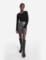 Cropped Langarmshirt - Rippenstruktur - schwarz