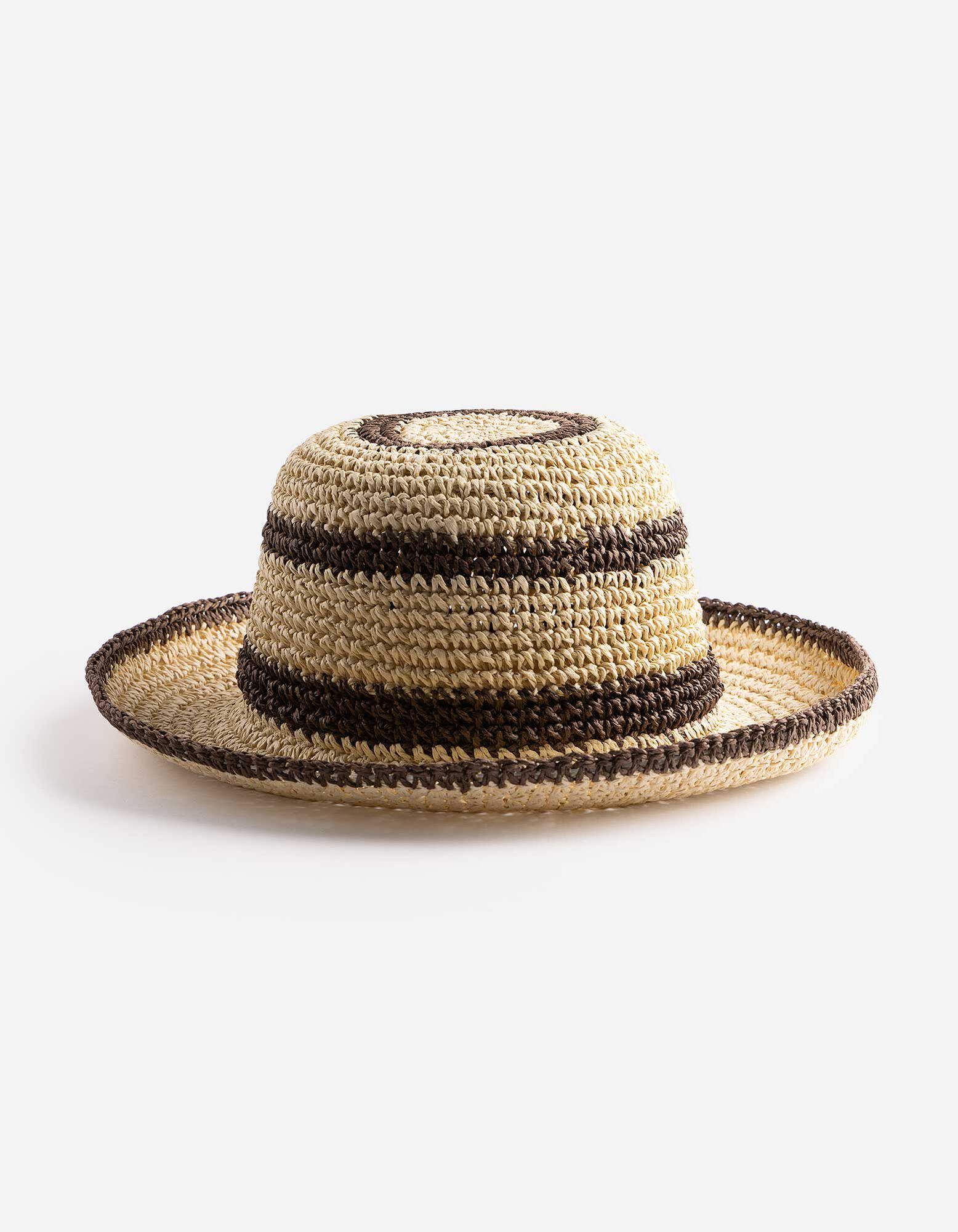 Strohhut - Streifen - beige