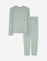 Pyjama Set aus Shirt und Hose - Gerippt - hellblau
