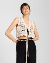 Top in maglia - Maglia traforata - beige