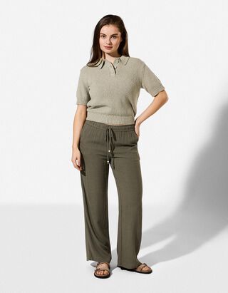 Strickpullover - Polokragen - dunkelgr&uuml;n