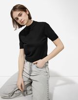 Gebreid overhemd - Opstaande kraag - zwart