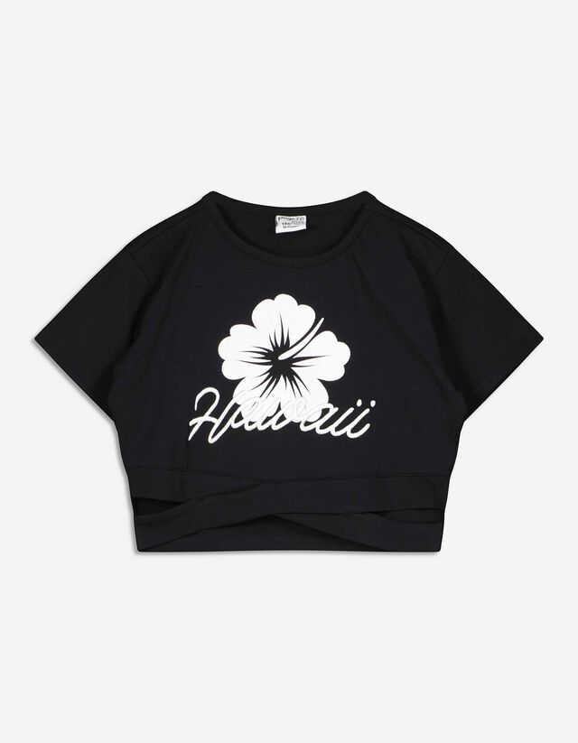 Maglia cropped - Ricami - nero