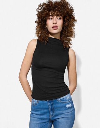Majica bez rukava - Podignuti ovratnik - crna