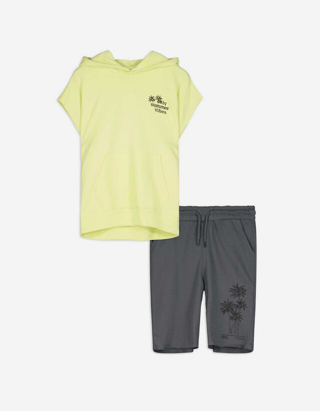 Ensemble avec t-shirt et short  - Impression au dos - Jaune clair