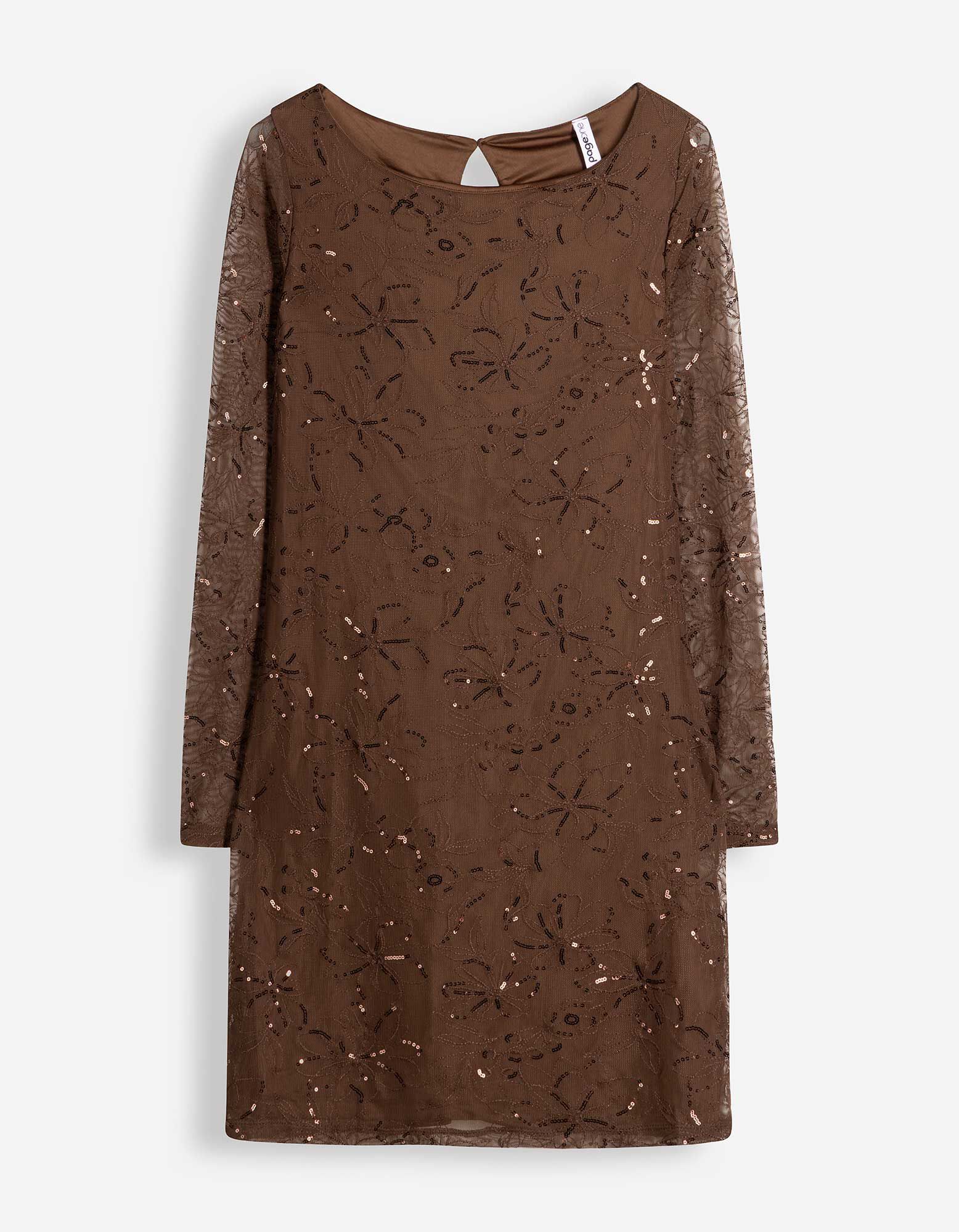 Kleid - Paillettenbesatz - Braun