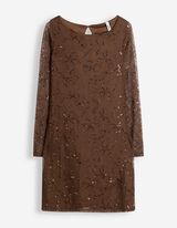 Kleid - Paillettenbesatz - Braun