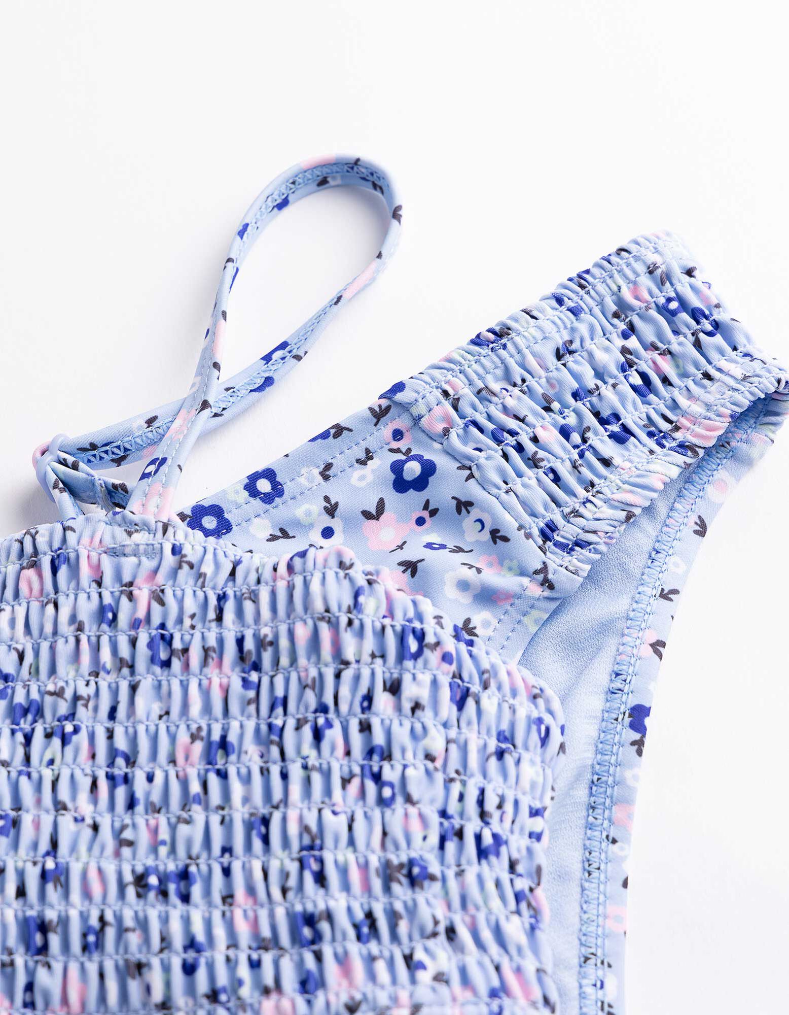 Ensemble haut de bikini et slip de bikini - Motif floral - Bleu clair