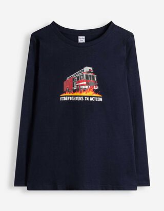 Langarmshirt - Frontprint - Dunkelblau