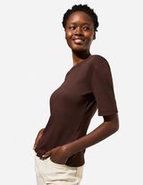 T-Shirt - Rippenstruktur - dunkelbraun