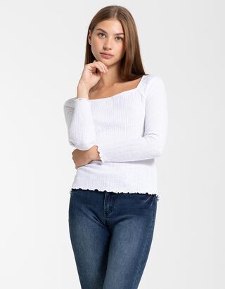 T-shirt &agrave; manches longues - Viscose m&eacute;lang&eacute;e - blanc
