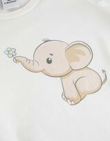 Pikkade varrukatega bodist, pükstest, T-särgist, sipupükstest ja pudipõllest koosnev komplekt - allover-trükk - beezh