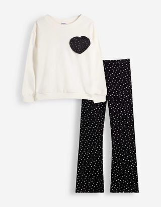 Set aus Sweatshirt und Leggings - 3D-Applikation - Off-White