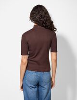 Marškinėliai - Stati apykaklė - tamsiai rudas