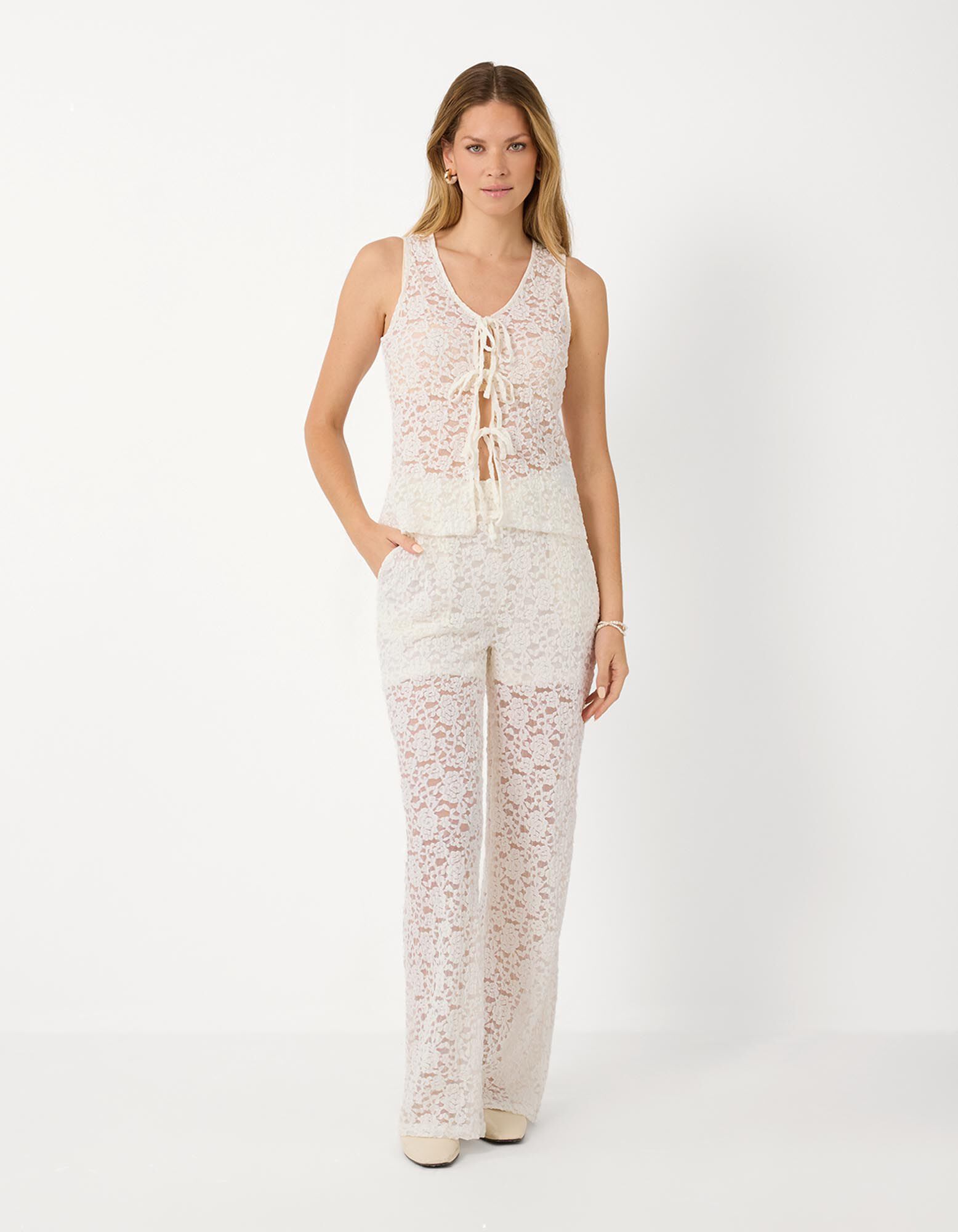 Top sans manches - Teneur en stretch - Blanc cass&eacute;