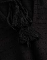 Blusenshirt - Material-Mix - Schwarz