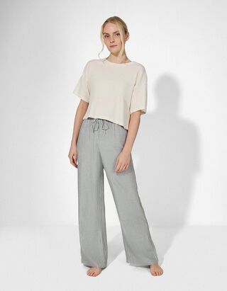 Pyjamahose - Leinen-Mix - dunkelgr&uuml;n