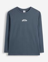 Langarmshirt - Frontprint - Dunkelblau