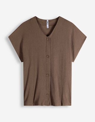 Blusenshirt - Knopfleiste - Braun
