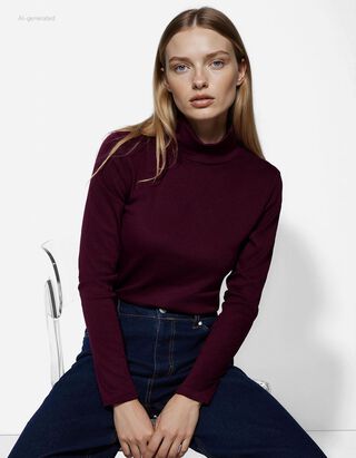 Langarmshirt - Rollkragen - dunkellila