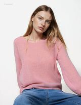 Pleteni pulover - V-izrez - roze