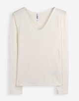Langarmshirt - V-Ausschnitt - Off-White