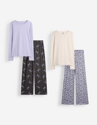 Pyjama Set aus Shirt und Hose - 2er-Pack - Lila