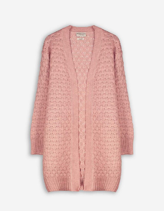 Cardigan lungo - Effetto lana - rosa