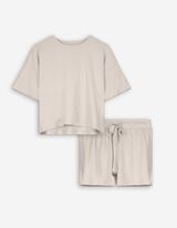 Pigiama completo (maglia + shorts) - Materiale strutturato - beige